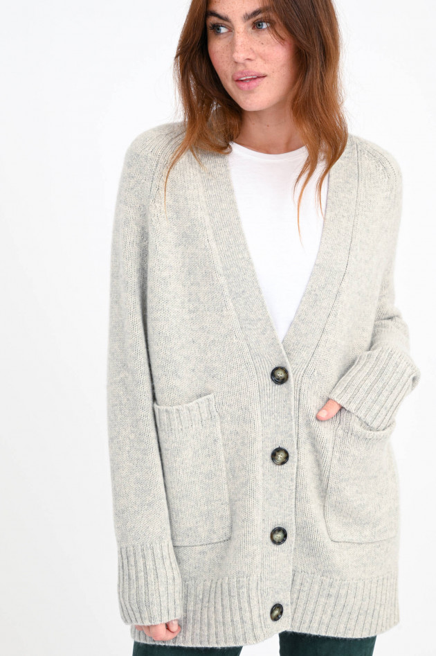 Allude Oversized Strickjacke aus Wollmix in Grau meliert