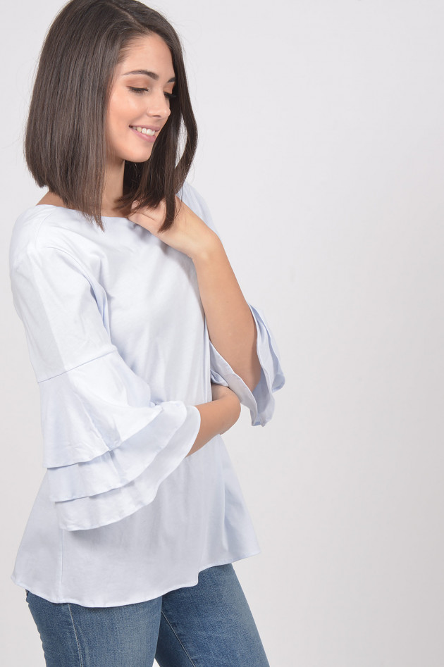 Allude Baumwollshirt mit Rüschen in Hellblau