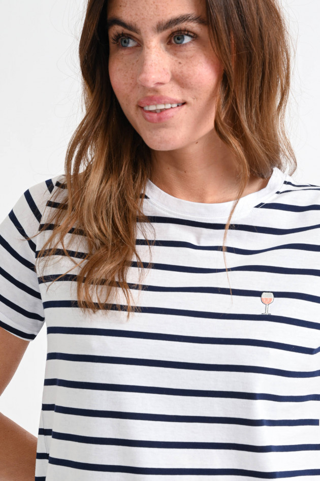 Allude T-Shirt mit Stitching-Details in Weiß/Navy