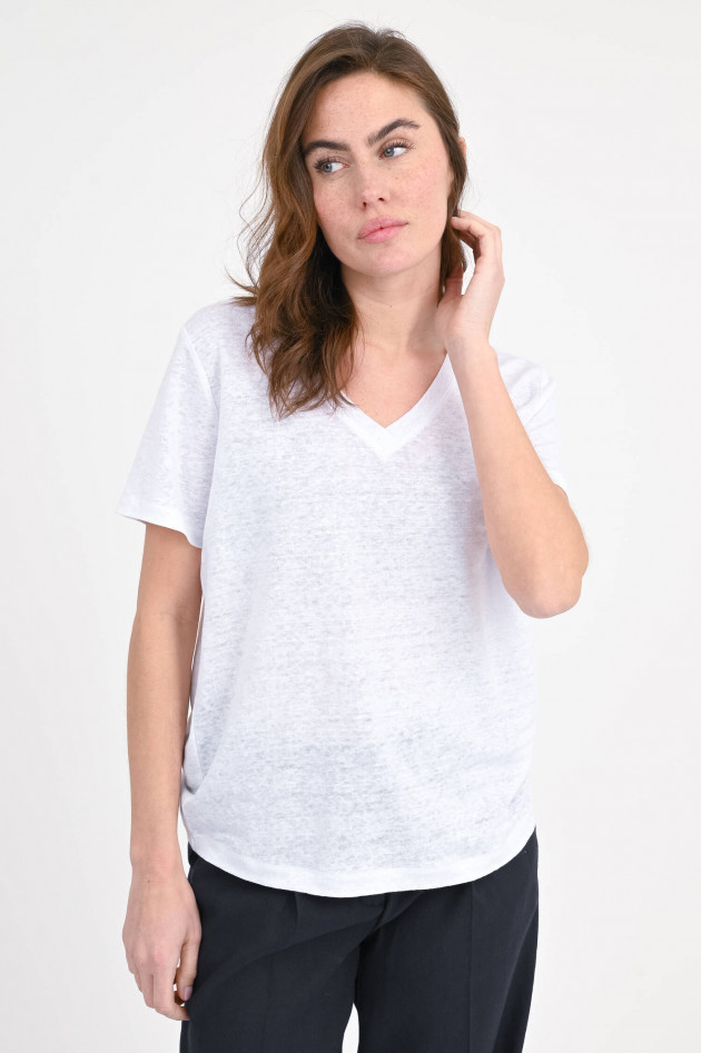Allude Leinenshirt mit V-Ausschnitt in Weiss