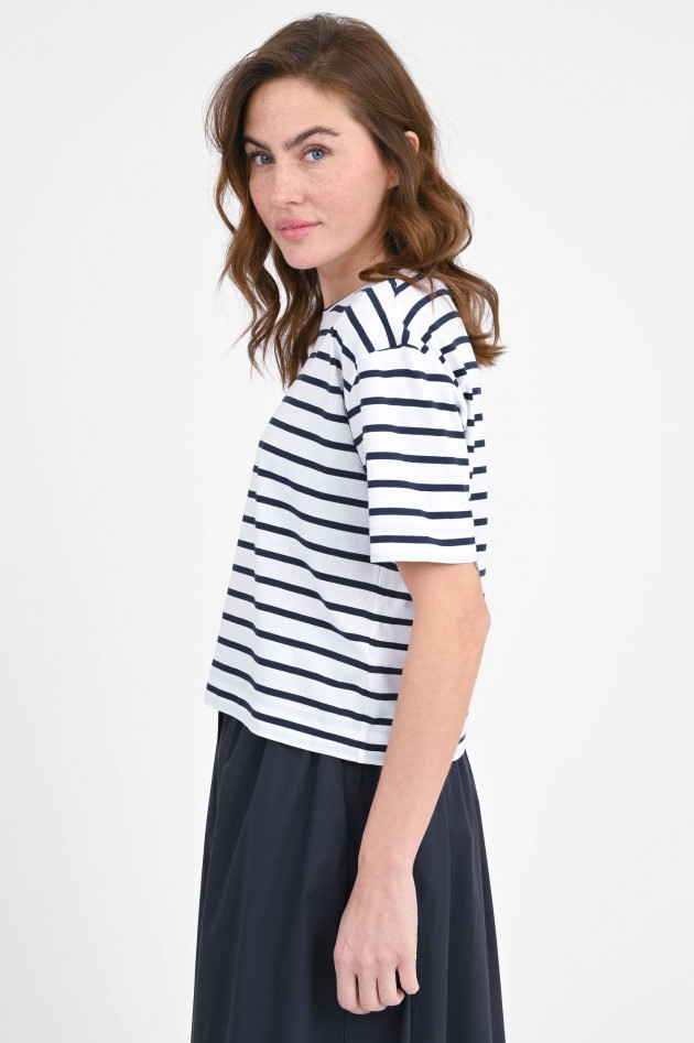 Allude Boxy Shirt in Blau/Weiß gestreift