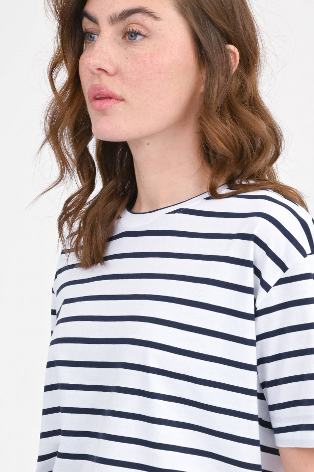 Allude Boxy Shirt in Blau/Weiß gestreift
