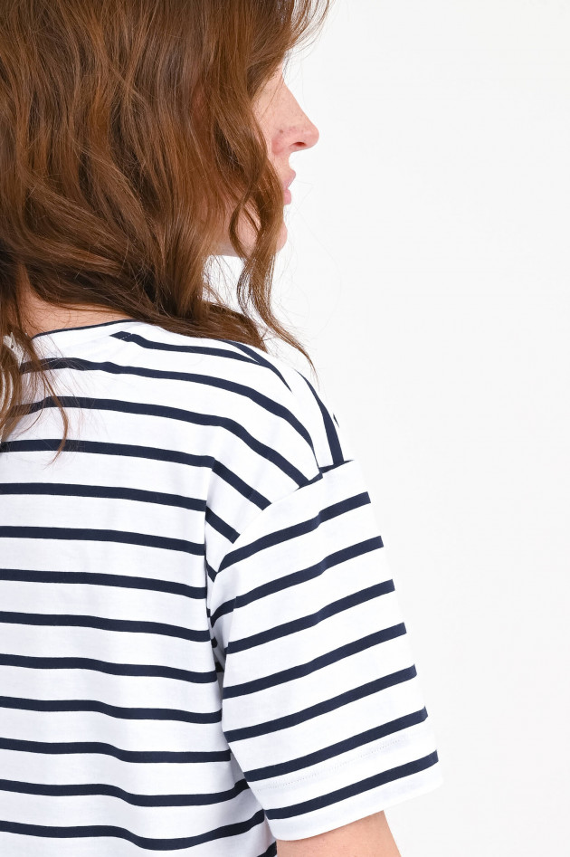 Allude Boxy Shirt in Blau/Weiß gestreift