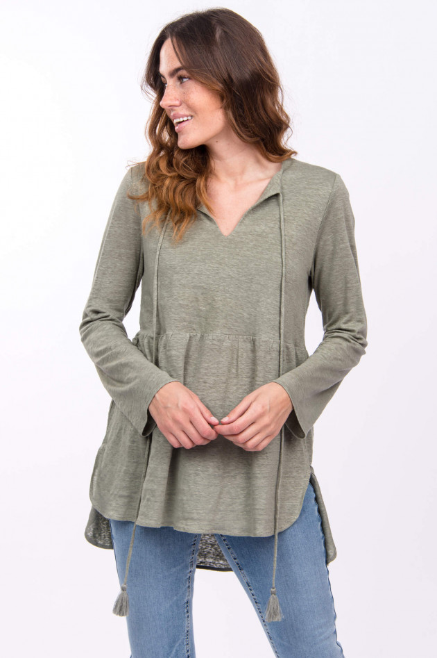 Allude Leinen-Shirt mit Schluppe in Oliv