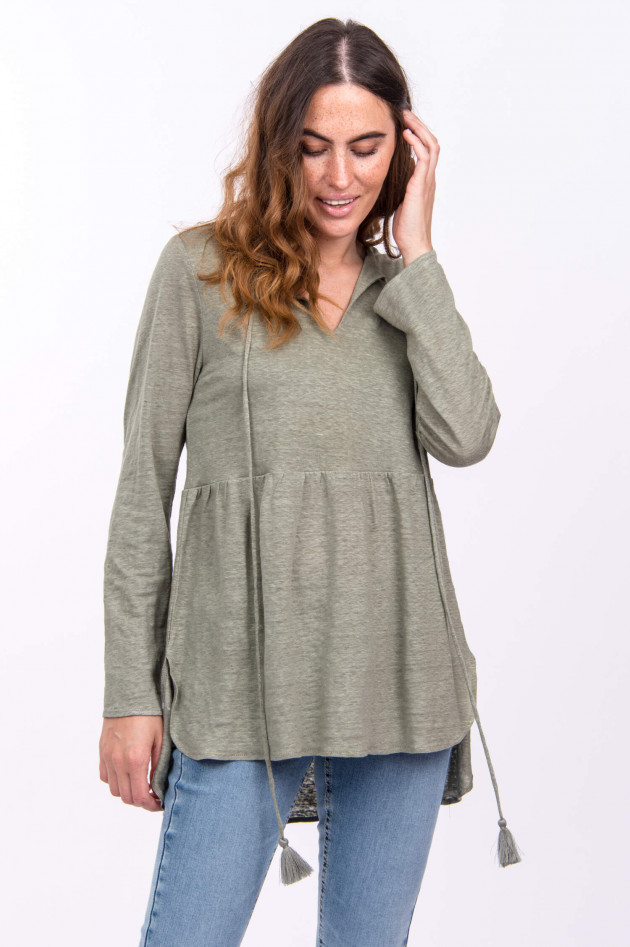 Allude Leinen-Shirt mit Schluppe in Oliv