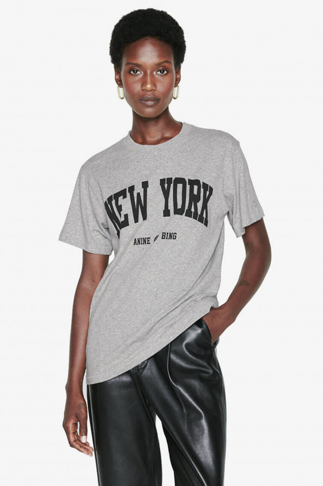 Anine Bing T-Shirt LILI mit NEW YORK Print in Grau meliert