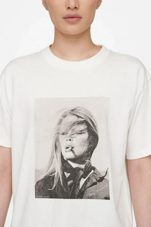 Anine Bing T-Shirt mit Frontprint in Creme/Grau
