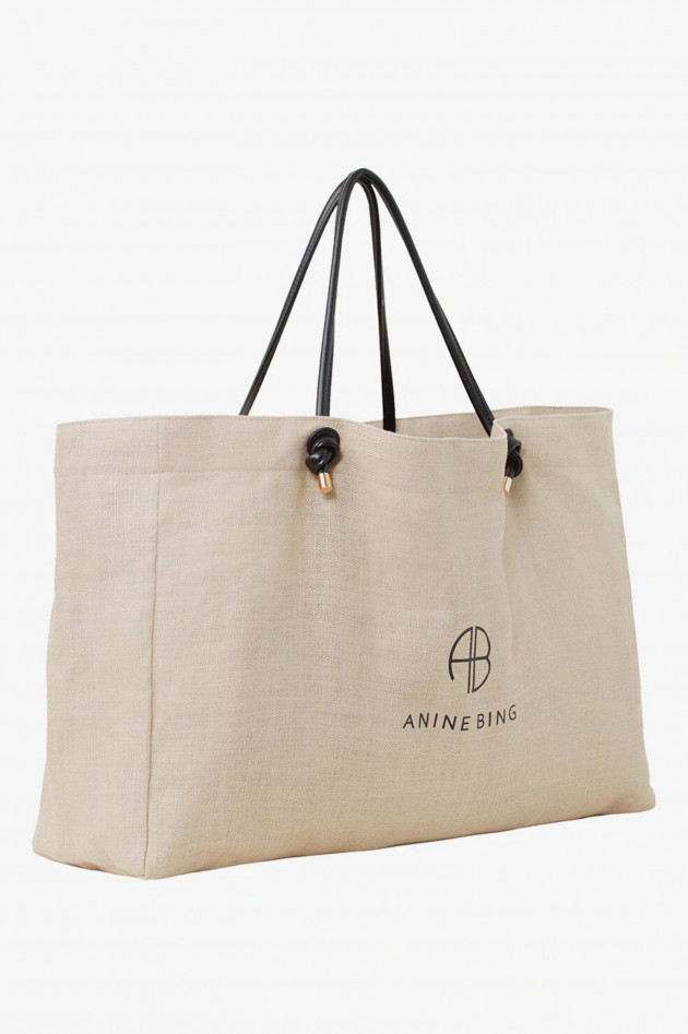 Anine Bing XL-Leinen-Shopper SAFFRON BAG in Natur/Schwarz