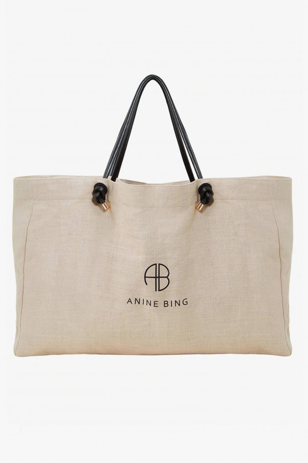 Anine Bing XL-Leinen-Shopper SAFFRON BAG in Natur/Schwarz