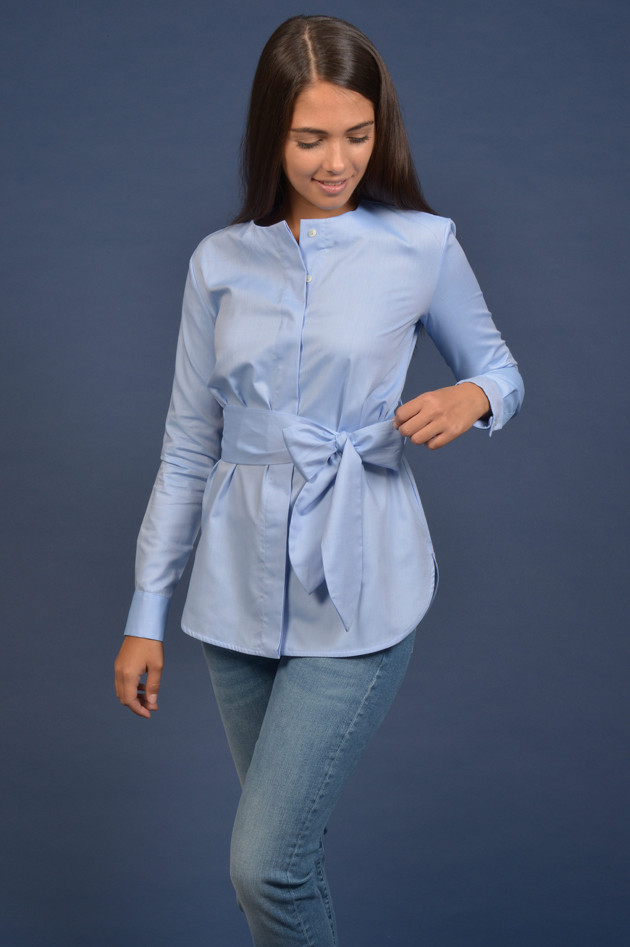 Antonelli Firenze Baumwollbluse mit Gürtel in Hellblau