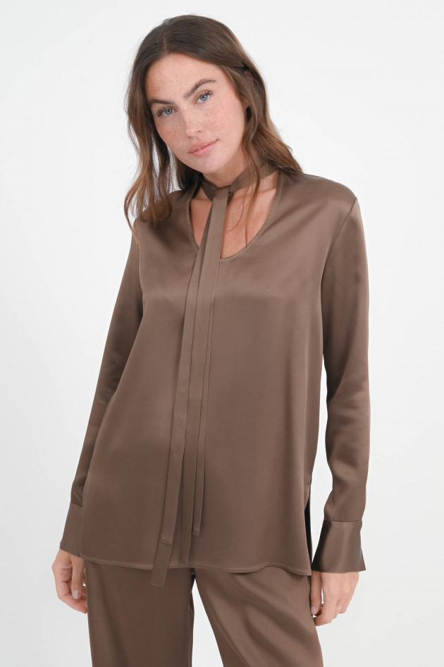Antonelli Firenze Satin-Schluppenbluse in Marron