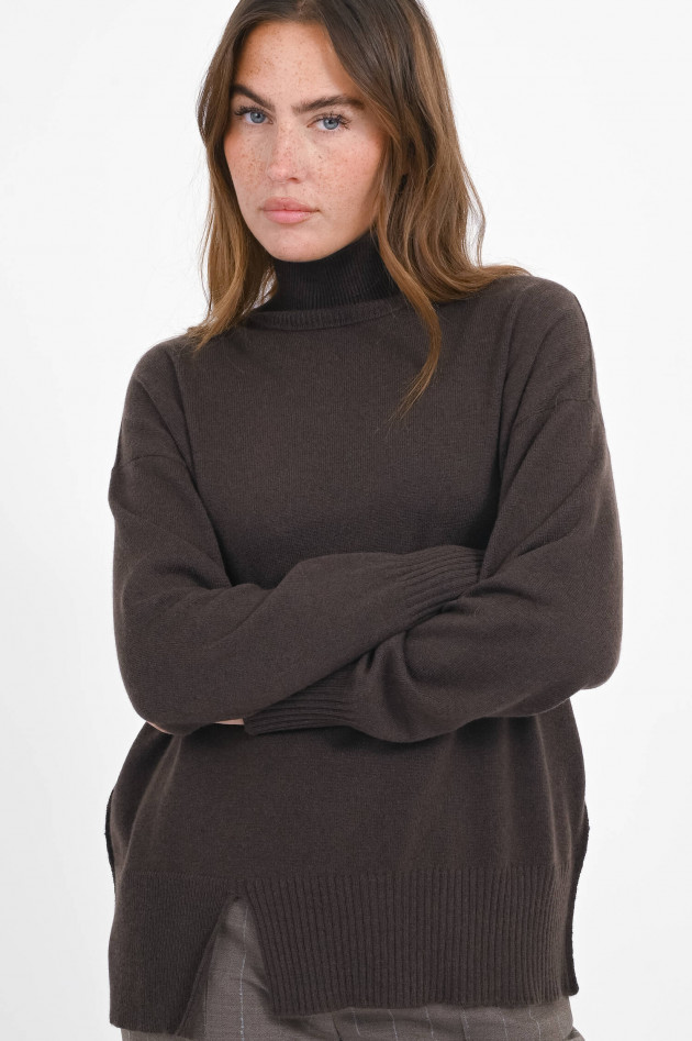 Antonelli Firenze Pullover aus Woll-Seiden-Mix in Dunkelbraun