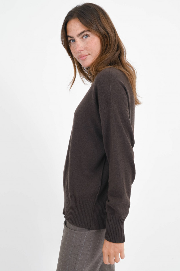 Antonelli Firenze Pullover aus Woll-Seiden-Mix in Dunkelbraun