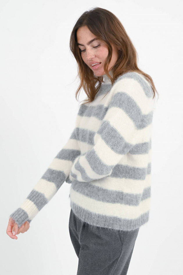 Antonelli Firenze Alpaka Pullover mit Querstreifen in Natur/Grau