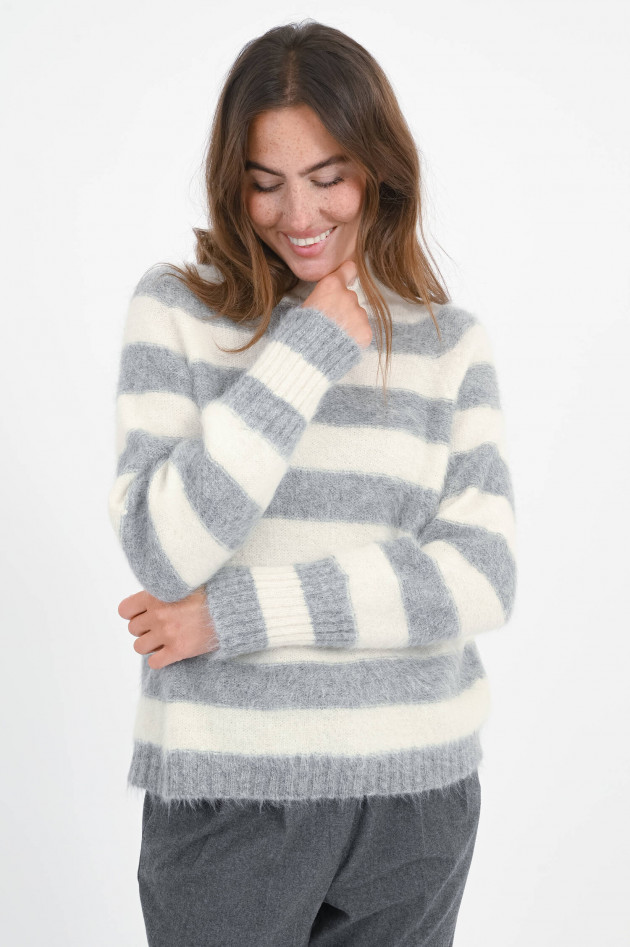 Antonelli Firenze Alpaka Pullover mit Querstreifen in Natur/Grau