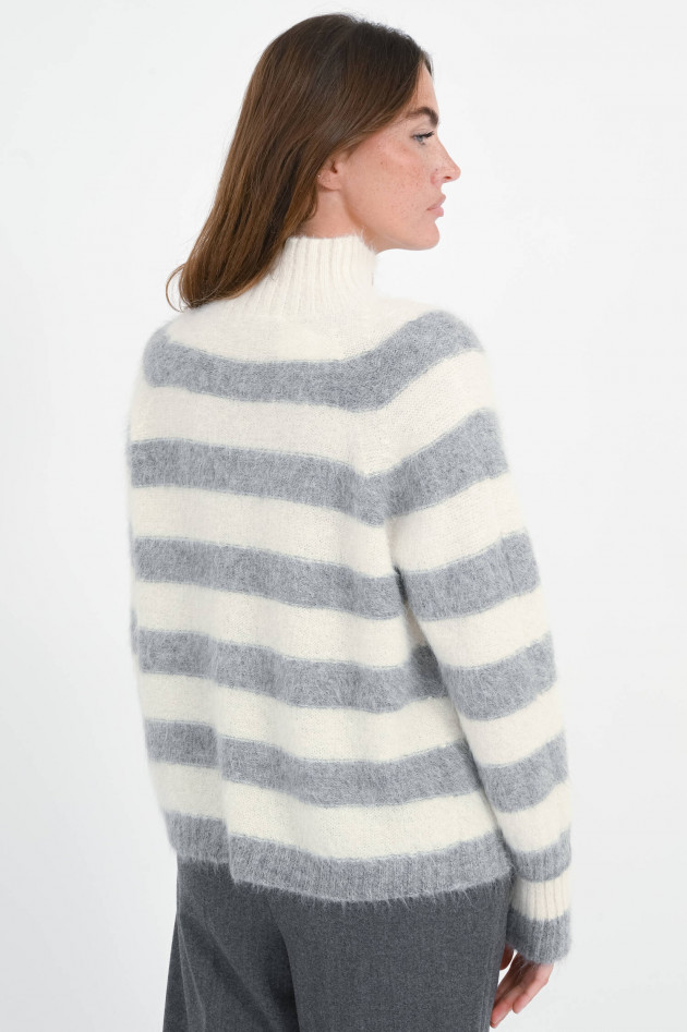 Antonelli Firenze Alpaka Pullover mit Querstreifen in Natur/Grau