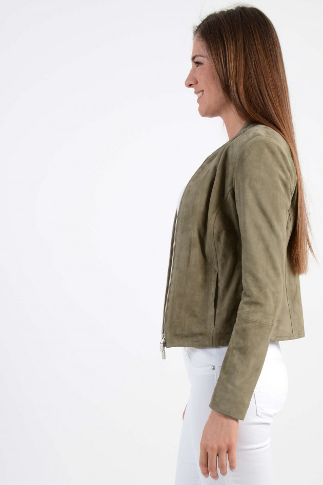 Arma  Lederjacke mit Jerseyeinsatz in Oliv