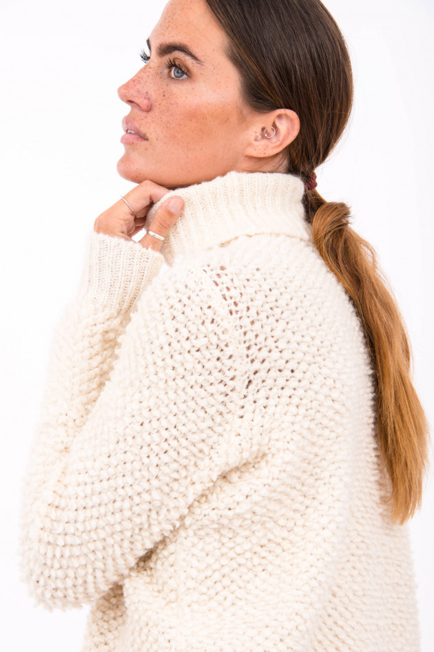 avant toi Rollkragenpullover mit Schlingengar in Creme