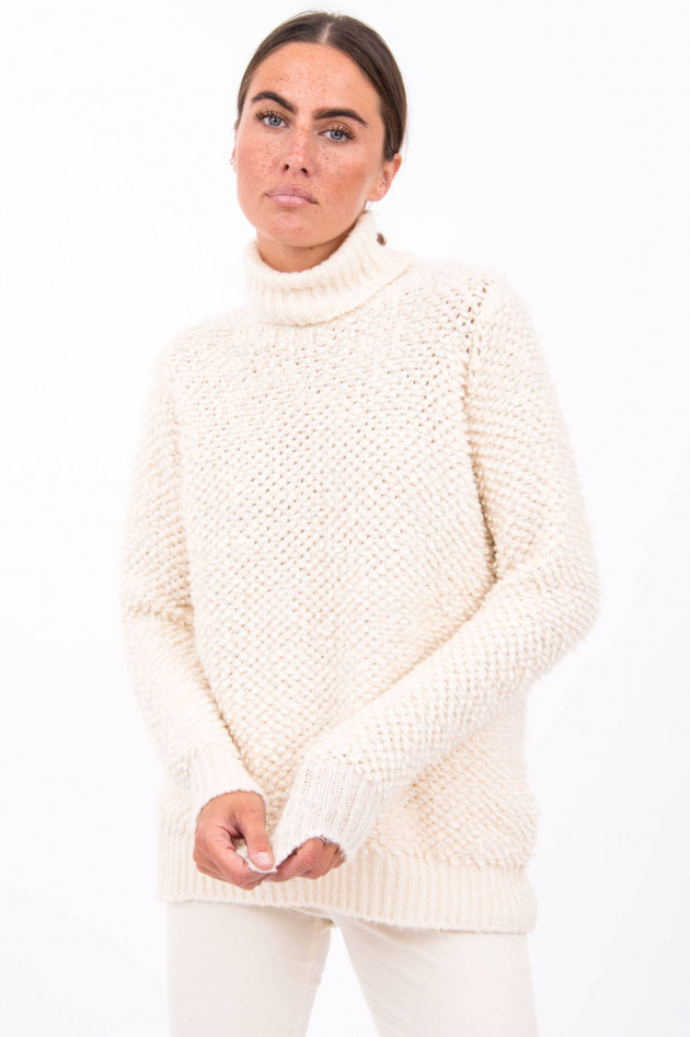 avant toi Rollkragenpullover mit Schlingengar in Creme