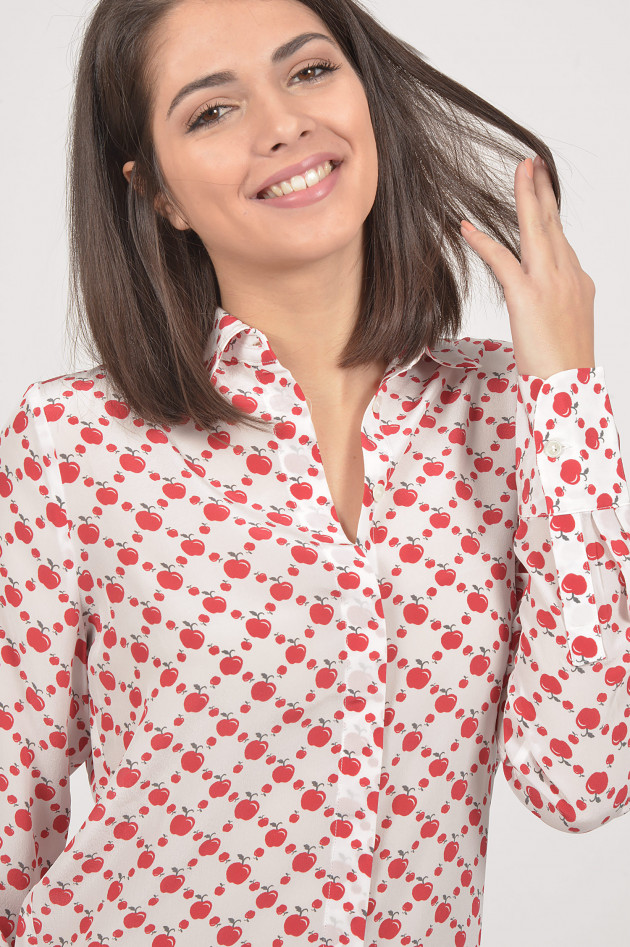 aybi - aysen bitzer Seidenbluse mit Apfel - Print in Rot/Weiß