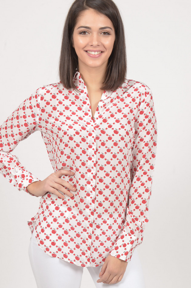 aybi - aysen bitzer Seidenbluse mit Apfel - Print in Rot/Weiß