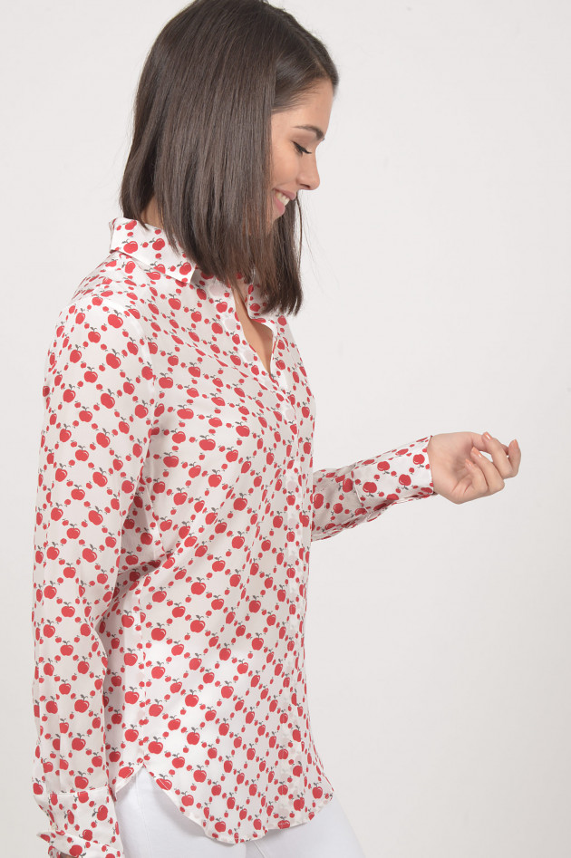 aybi - aysen bitzer Seidenbluse mit Apfel - Print in Rot/Weiß