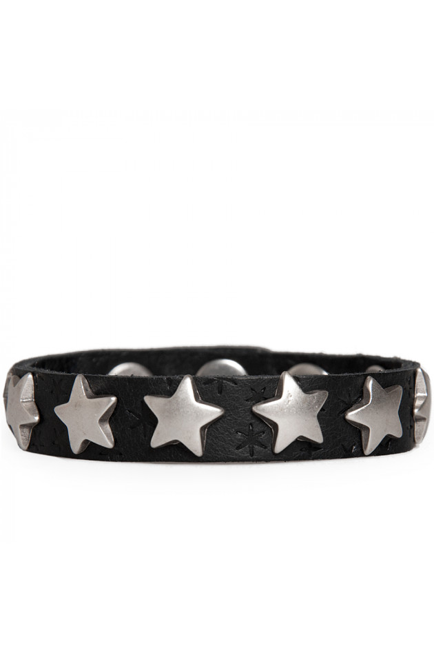 Lederarmband Schwarz mit Sternnieten
