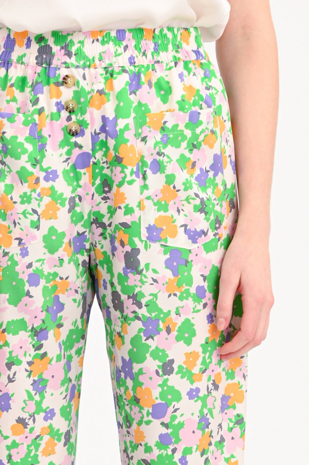 Baum und Pferdgarten Seidenhose mit Floralem Muster in Multicolor