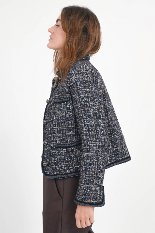 Bazar Deluxe Tweed Jacke mit Stick-Details in Schwarz/Beige