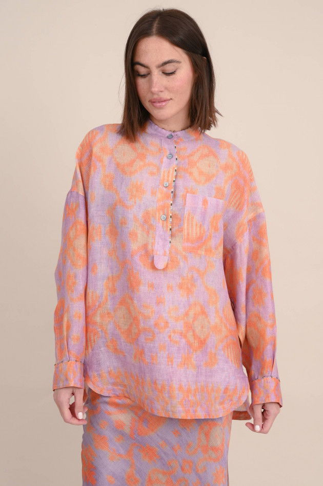 Bazar Deluxe Bluse aus Leinen in Violett/Orange gemustert