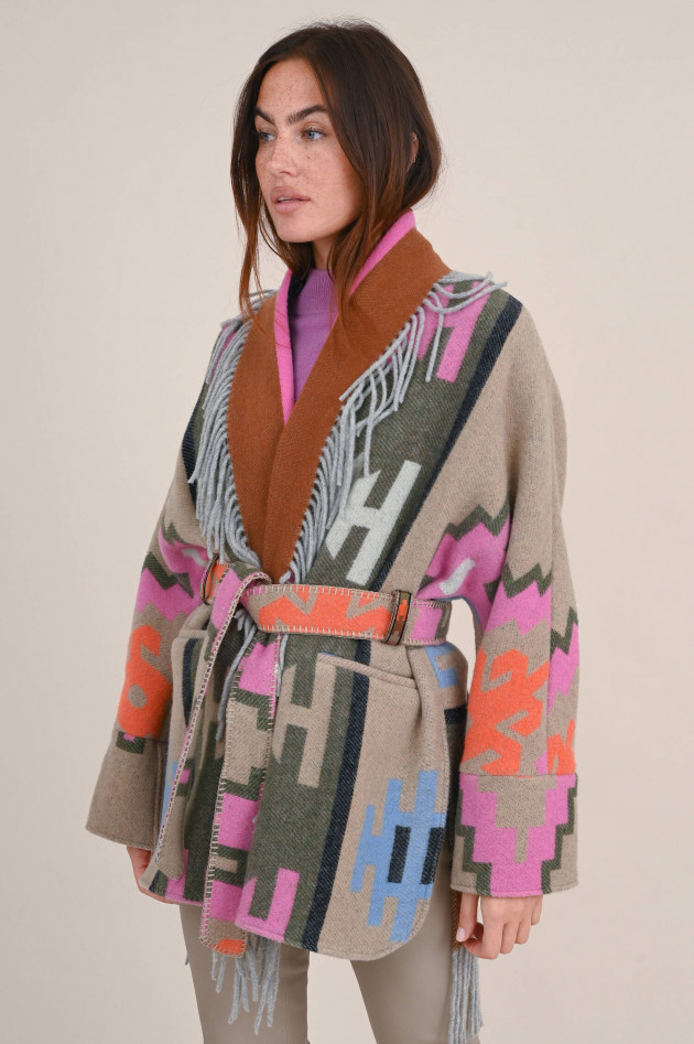 Bazar Deluxe Kurzer Wollmantel mit Muster in Multicolor