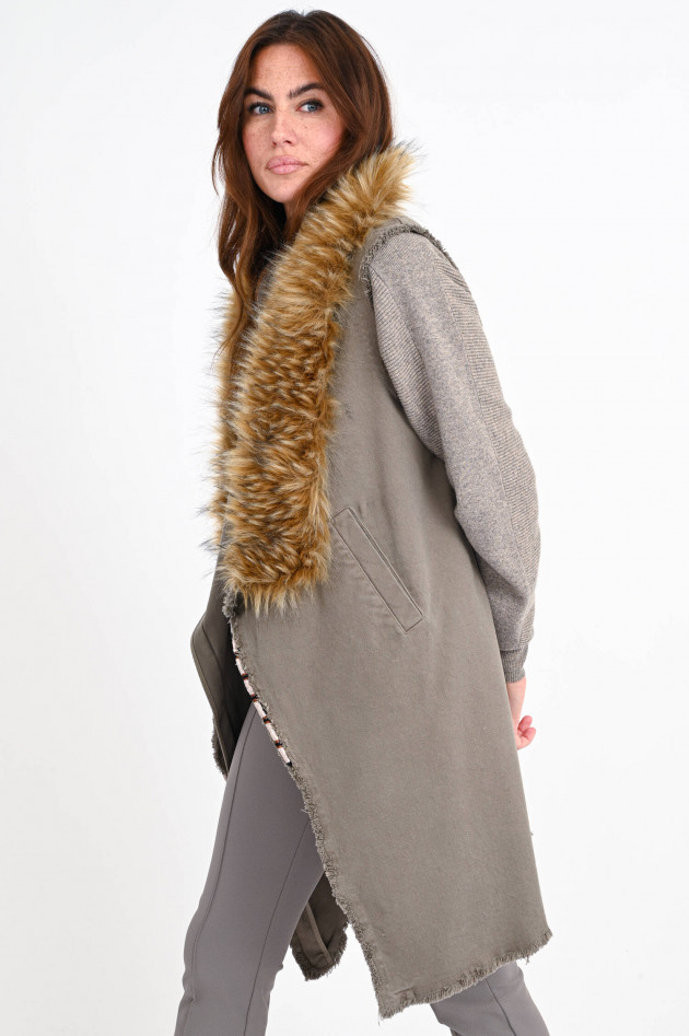 Bazar Deluxe Karierter Parka mit Fake Fur in Schwarz/Weiß/Beige