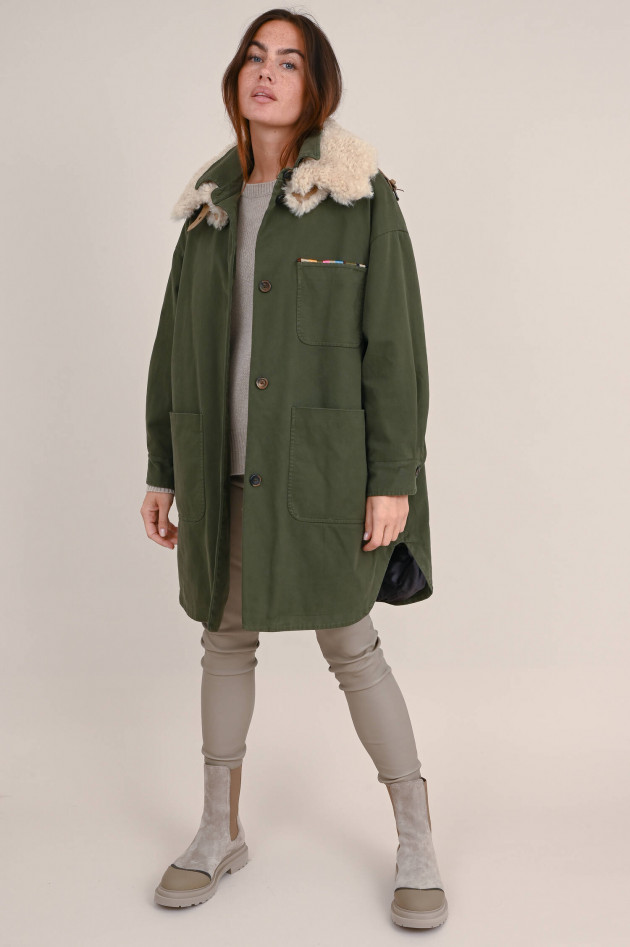 Bazar Deluxe Parka mit Kunstfell-Besatz in Olivgrün