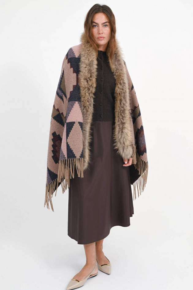 Bazar Deluxe Wollponcho STOLA in Rosa/Grün/Rot