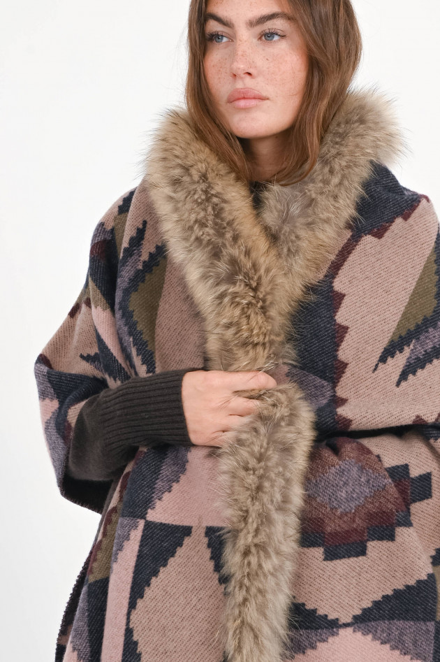 Bazar Deluxe Wollponcho STOLA in Rosa/Grün/Rot
