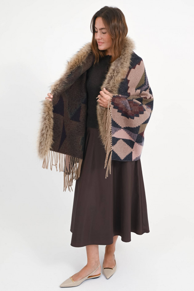 Bazar Deluxe Wollponcho STOLA in Rosa/Grün/Rot