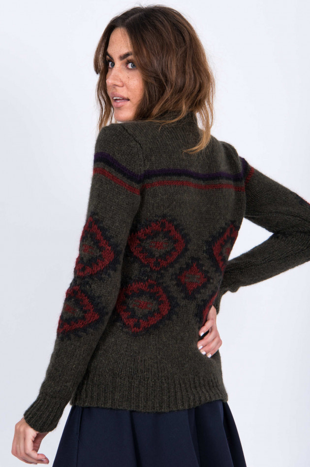 Bazar Deluxe Strickpullover in Oliv gemustert