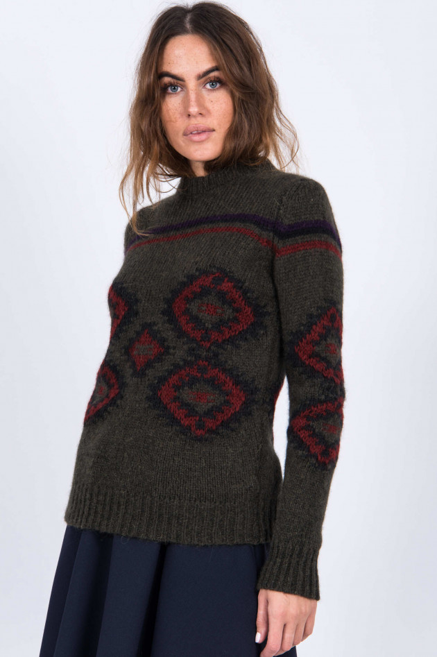 Bazar Deluxe Strickpullover in Oliv gemustert