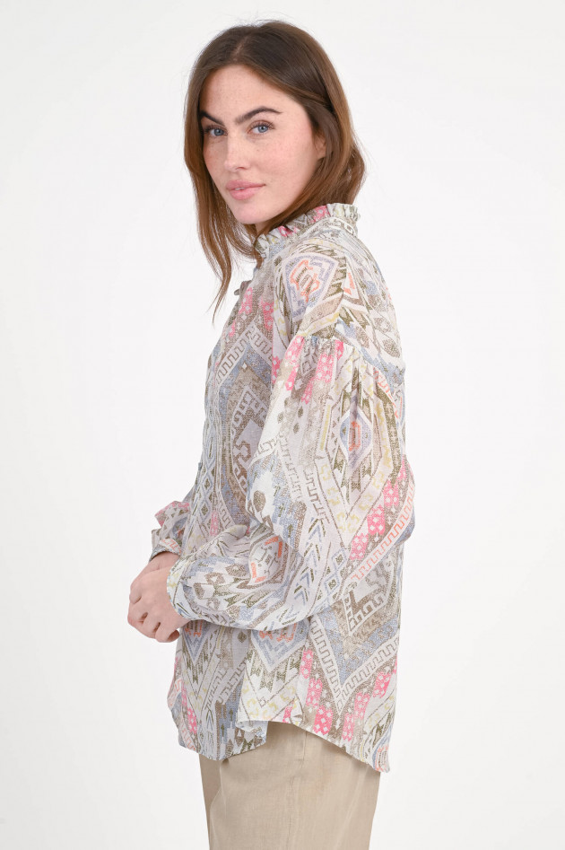 Bazar Deluxe Bluse mit Ballonärmeln in Khaki/Multi gemustert