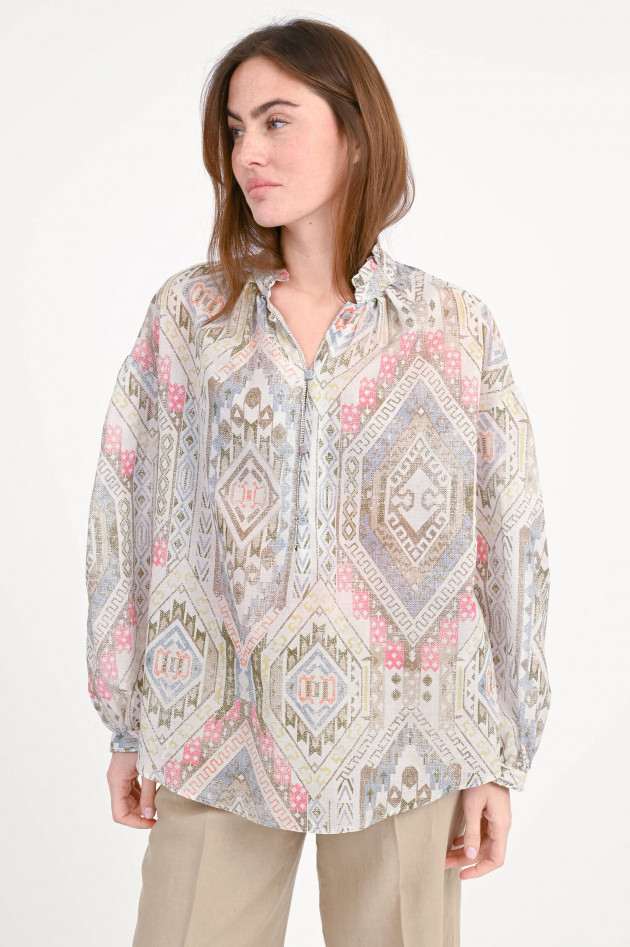 Bazar Deluxe Bluse mit Ballonärmeln in Khaki/Multi gemustert