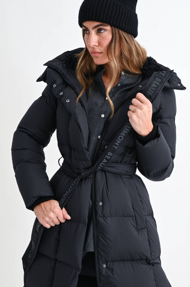 Beaumont Amsterdam Maxi-Daunenmantel mit Bindegürtel in Schwarz