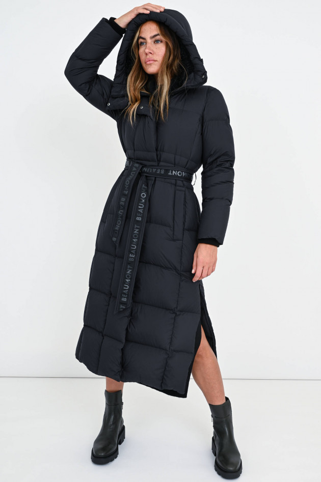 Beaumont Amsterdam Maxi-Daunenmantel mit Bindegürtel in Schwarz