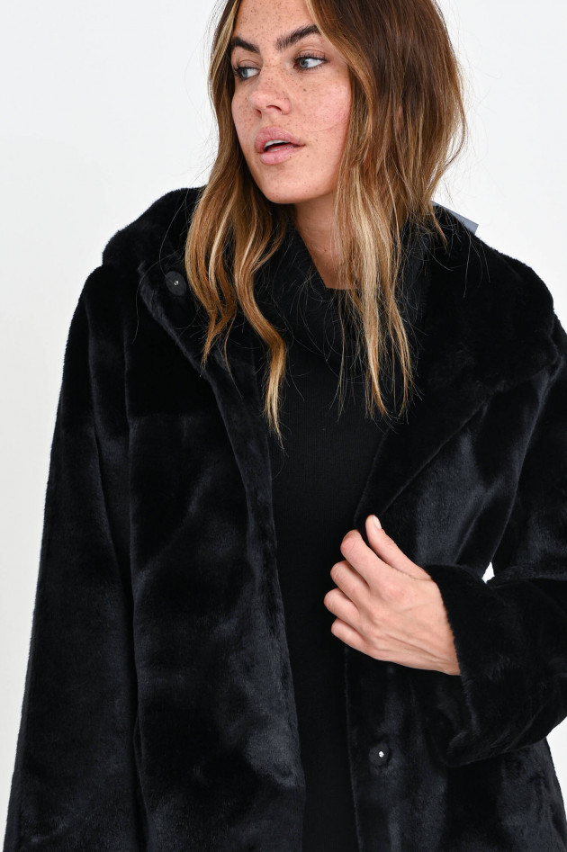 Betta Corradi Fake Fur-Jacke mit Kapuze in Schwarz