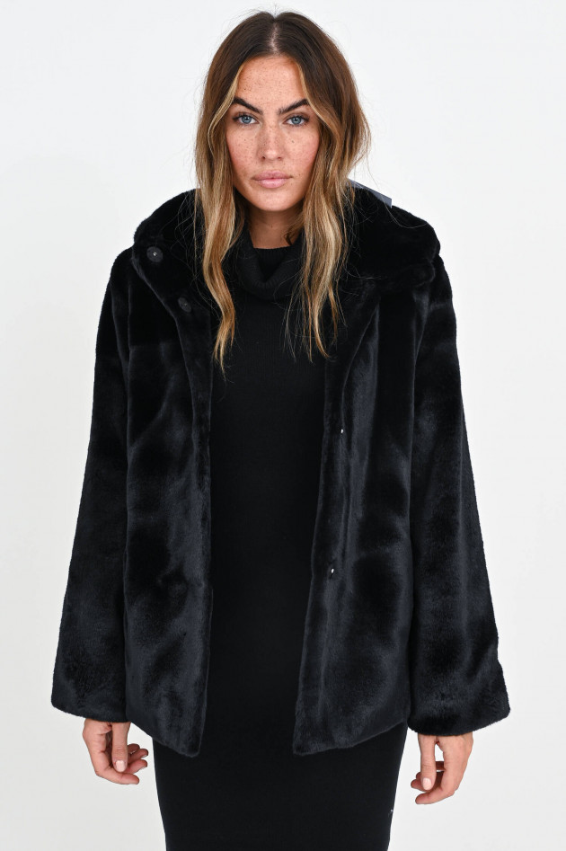 Betta Corradi Fake Fur-Jacke mit Kapuze in Schwarz