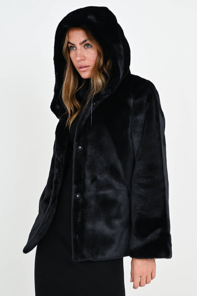 Betta Corradi Fake Fur-Jacke mit Kapuze in Schwarz