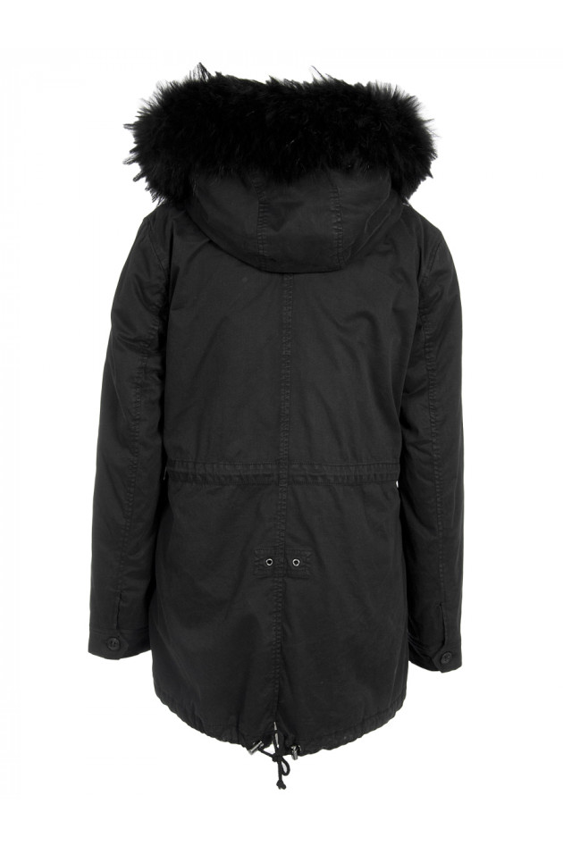 Blonde Parka mit Echtfellbesatz Schwarz