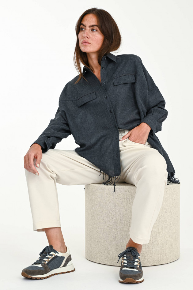 Brunello Cucinelli Oversized Bluse mit Fransen in Anthrazit