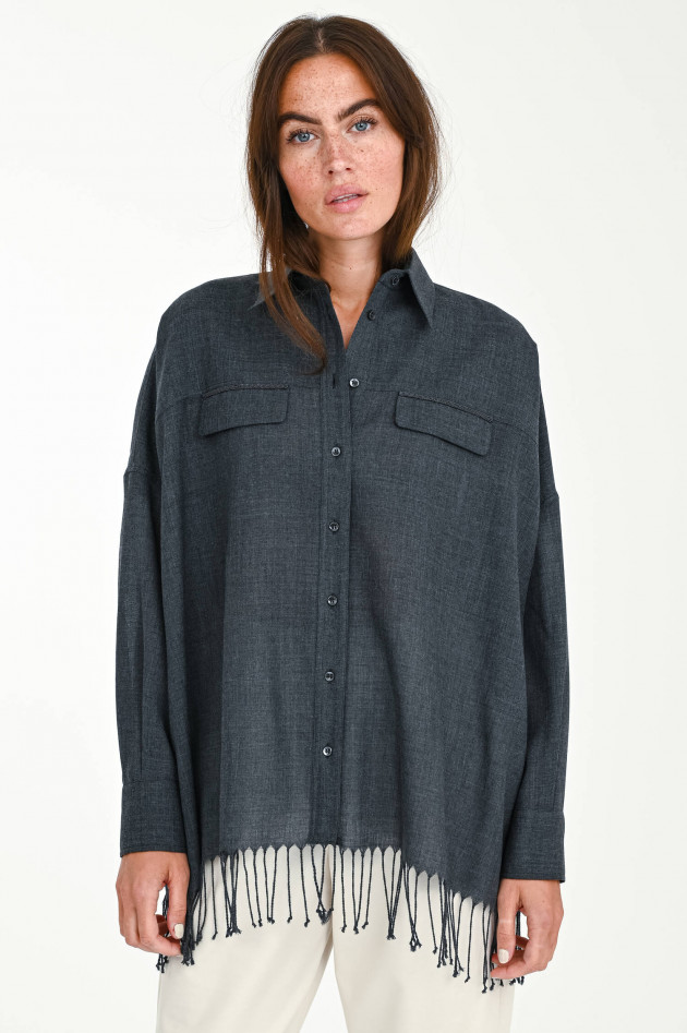 Brunello Cucinelli Oversized Bluse mit Fransen in Anthrazit