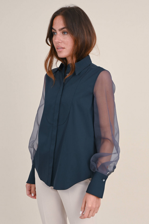 Brunello Cucinelli Material-Mix Bluse in Navy