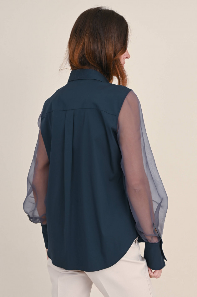 Brunello Cucinelli Material-Mix Bluse in Navy
